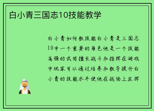 白小青三国志10技能教学